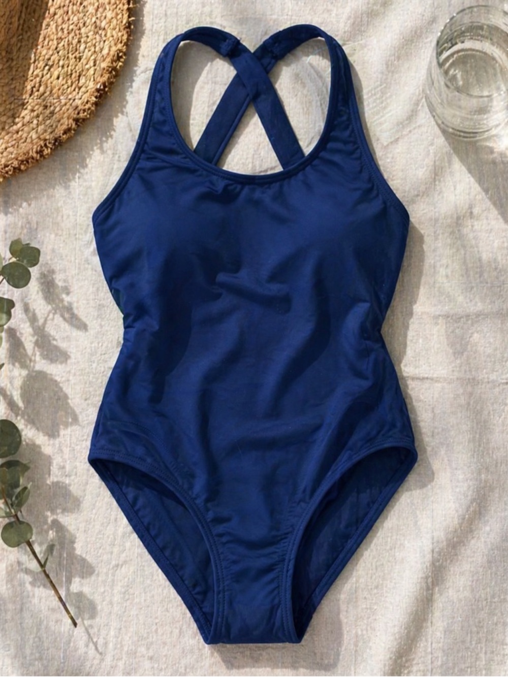 Andie Navy One Piece Swimsuit Halter Shelf Bra Sz S Classic Minimalist